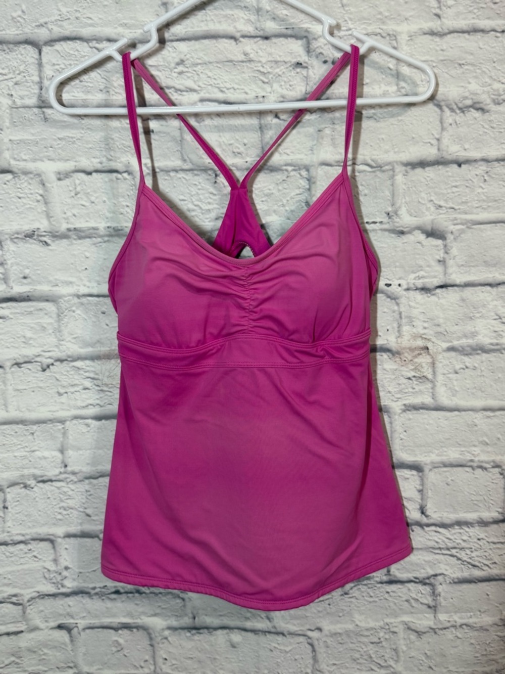 Athleta Pink and Light Blue Racerback Swim Tankini Top